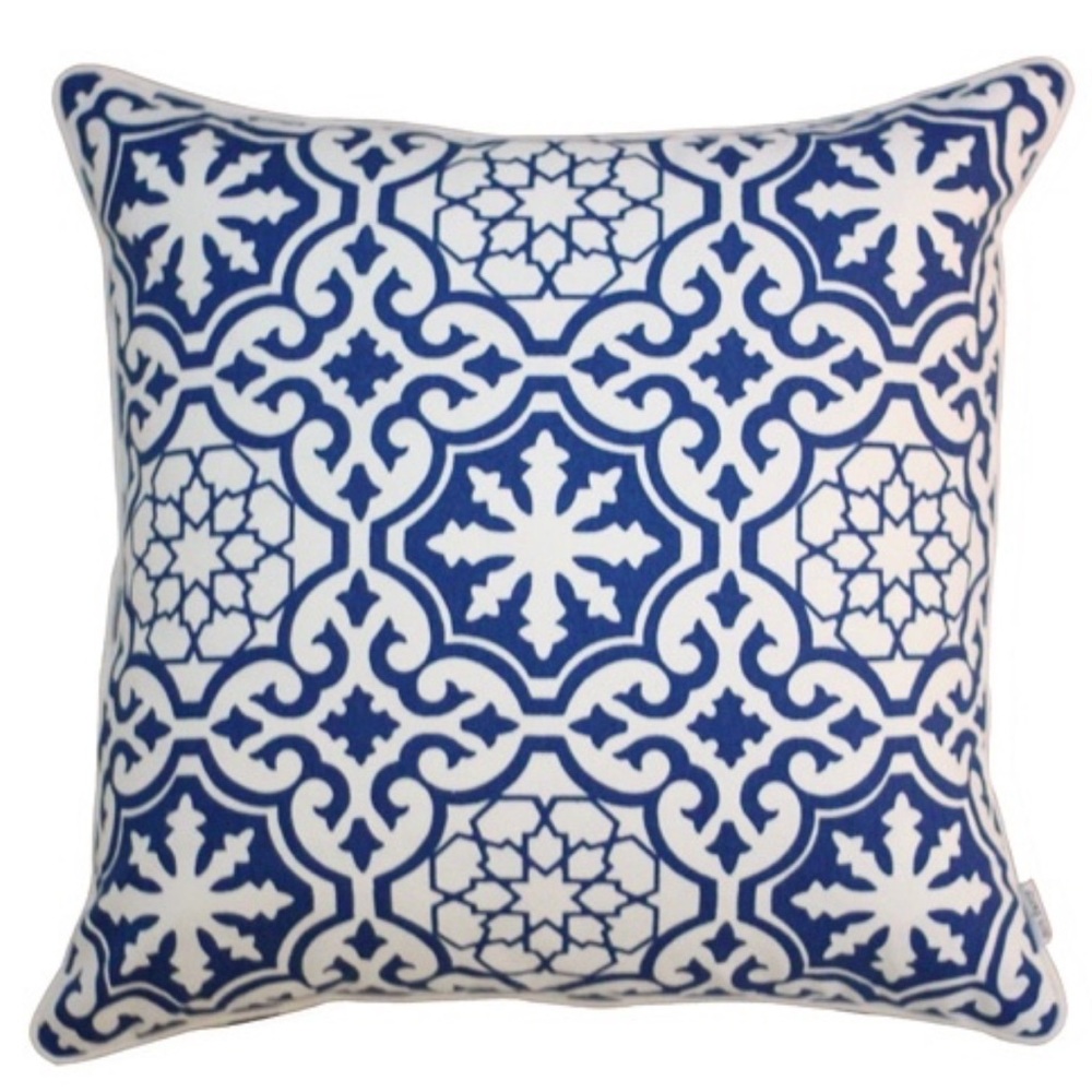 Mrs. Darcey Moroccan Tile Cushion - Blue and White‎ Pillow 18x18 inches